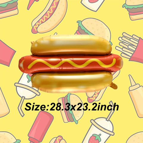 Six Pack Hot Dog Balloons Set For Food Theme Parties, Summer BBQs And Picnic Decor, 28 Inch Foil Balloons with mustard design
