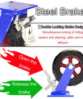 Detailed view of double locking brake design on Heavy Duty Swivel Caster Wheel Set Of 4 with steel frame and rubber tire.