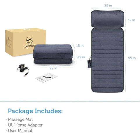 Full Body Massage Mat With Movable Neck Pillow Ten Vibrating Motors And Four Heating Pads From Neck To Feet For Deep Back And Leg Massage Perfect Home Spa Gift For Mom This Mother's Day, shown with packaging and accessories