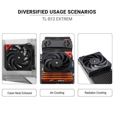 TL-B12 Extrem 120mm CPU Fan Cooler With 3150RPM High Speed PWM installed in PC case and cooling systems for diversified use.