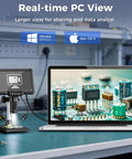 7 Inch LCD Digital Soldering Microscope With Remote And Side Lights High Clearance Stand For DIYers And Tweezers Access 1080P Live View For Precise Microsoldering On Tiny PCBs. Real-time PC view on laptop and microscope display over circuit board.