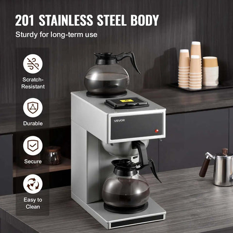 Commercial Drip Coffee Maker Built For Busy Kitchens With 12 Cup Capacity Dual Warmer Plates Two Glass Carafes Stainless Steel Brew Unit Fast 6 Minute Pot Ideal For Restaurant Office Coffee Shop And Home Use on counter
