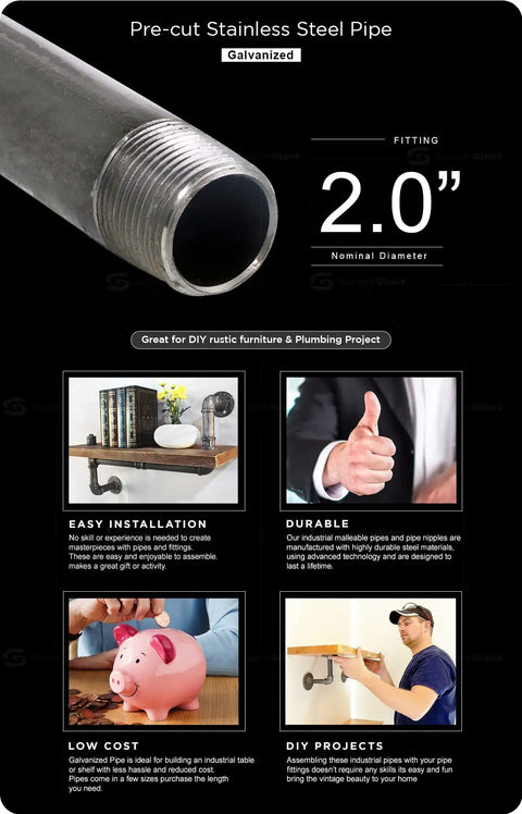 Industrial 2 Inch Galvanized Pipe Set 24 Inch Length Five Pack For DIY Rustic Furniture And Shelving Projects Durable Steel Pipes