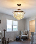 Lit 7 Light Black Crystal Chandelier Modern Semi Flush Mount Ceiling Light for Living Room Dining Room Kitchen Bedroom Foyer