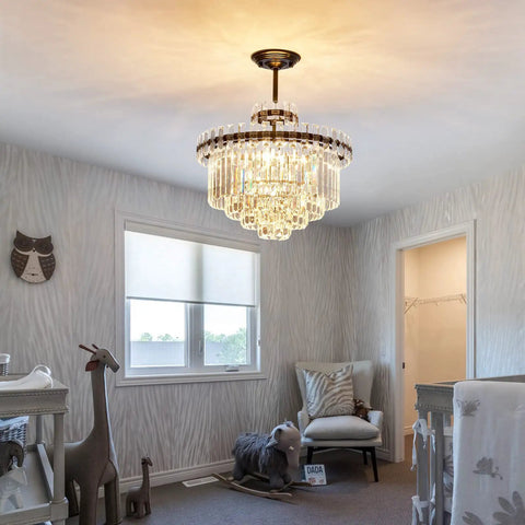 Lit 7 Light Black Crystal Chandelier Modern Semi Flush Mount Ceiling Light for Living Room Dining Room Kitchen Bedroom Foyer