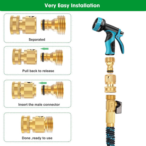 Solid Brass Garden Hose Quick Connectors 3/4 Inch Thread Fittings No Leak Male and Female Hose Connectors Set 6 pack installation guide