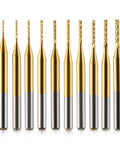 End Mill Sets 10-Piece Titanium Coated 1/8 Inch Shank Micro Engraving Bits CNC Router Bits For Rotary Tools High Precision Carbide