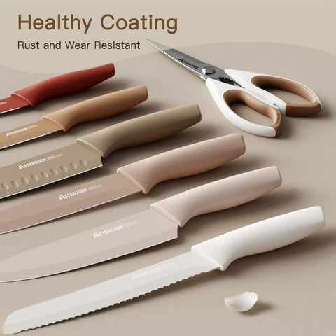 Workhorse 13 Piece Kitchen Knife Set With Anti Rust Coating Keeps Blades Sharp Dishwasher Safe Stainless Steel displayed with shears