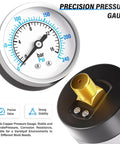 Precision pressure gauge with 0-150 PSI range, featuring a metal case and threaded connector for industrial use.