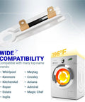 Compatible Two Pack Dryer Thermal Fuses 3392519 Replacement Kit For Whirlpool Kenmore Dryers shown with washer icons, temperature display, and brand list.