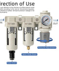 Image showing the Air Filter Dryer With Auto Drain And Semi Auto Drain Dual Air Filters Pressure Regulator Water Separator For Air Compressors 0 To 150 PSI 60 SCFM Flow Pro Grade Heavy Duty Shop Upgrade For Home And Pros, featuring auto drain, semi-auto drain, and pressure adjustment.