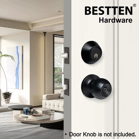 Keyed Alike Deadbolt Set for Exterior Front Doors, Single Cylinder Entry Lock With Same Key, all metal in matte black