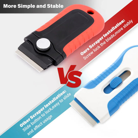 Comparison of Razor Blade Scraper Tool With Built In Blade Storage For Glass Cooktops showing stability vs other design
