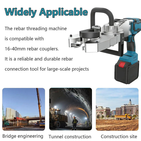 Cordless Rebar Threader Tool Kit With Dual 2000mAh Batteries, 16-40mm clamp, for bridge and tunnel construction