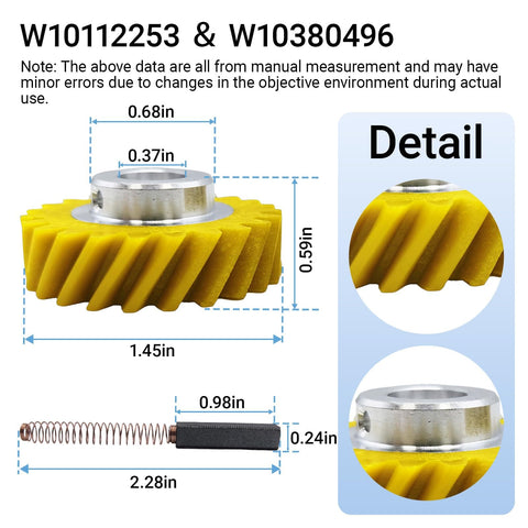 2 Pack Mixer Worm Gear And 4 Pack Carbon Brushes Replacement Kit For Stand Mixers No More Grinding Noise And Improve Performance For Whirlpool KitchenAid 5K5SS KSM150 Models AP4295669 4162897 4169830