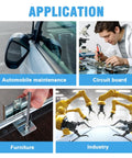 Collage of applications for thread gauge set: automobile maintenance, circuit board, furniture, industry.