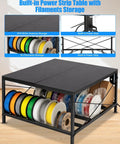 All In One 3D Printer Table With Enclosure Heavy Duty Workstation showing filament storage and built-in power strip features