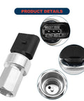 VW Air Conditioning Pressure Sensor Switch Replacement MT1203 1K0959126A 1J0959126 1K0959126 OE For Q7 2007 2015 R8 2010 2011 S3 2003 2015 And Other VW Models, showing a close-up of connector and metal housing components.