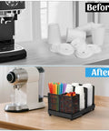 Six-Compartment Cup And Lid Holder For Countertop With Straw Holder Tough Plastic Coffee Cup Rack For 10-22oz Paper Cups in use