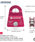 Ultra Portable Micro Single Pulley For Rigging And Climbing Rescue, Maximum Load Twenty Kilonewtons Four Thousand Five Hundred Pounds, One Half Inch Rope, Arborist Gear CE Certified, Compact Red Pulley For Mobile Rigging And Zipline Setups