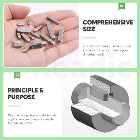 Hand holding Heavy Duty Pro Grade 140Pcs Feather Keys And Woodruff Key Set 16 Sizes for industrial use diagram