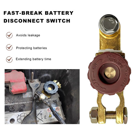 Heavy Duty Top Post Battery Disconnect Switch 12V 125A Quick Cut Off Master Isolator Twist On Off showing battery terminal connection.
