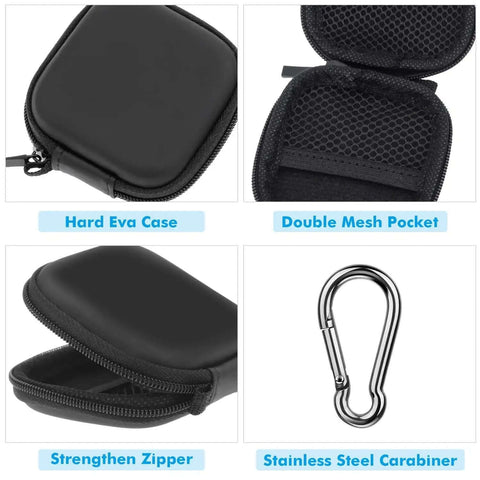 Built Kickass Mini Earbud Case With Steel Clip To Keep Your Wireless Headphones SD Cards And Cords Securely Stashed Hella Durable EVA Pouch with zipper and carabiner