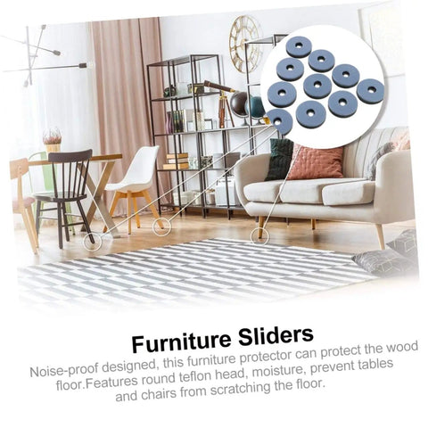 60 Heavy Duty PTFE Furniture Glides And Floor Protectors in a living room preventing scratches on wooden floors and reducing noise.