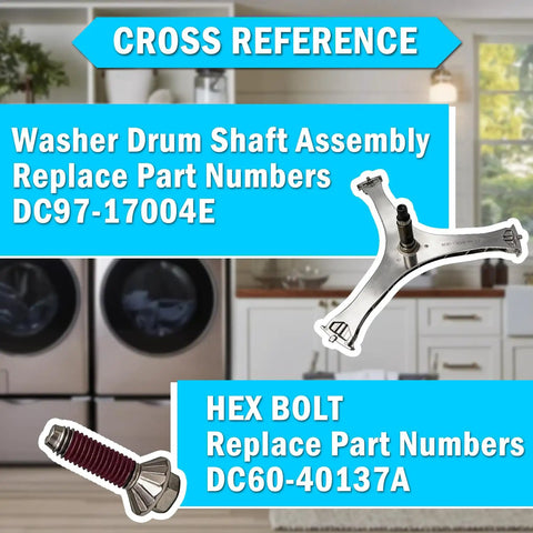 Six Pack Direct Replacement Washer Flange Shaft Kit With Hex Bolts For Front Load Washers Easy Install Replaces DC97-17004E And DC60-40137A Helps Restore Tub Support And Reduces Noise For Quiet Reliable Laundry Days, washer drum shaft and hex bolt cross reference