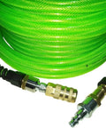 Industrial Interchange Air Hose Pro Grade With Ball Coupler And Air Safety Plug, reinforced polyurethane, 1/4in x 100ft, green