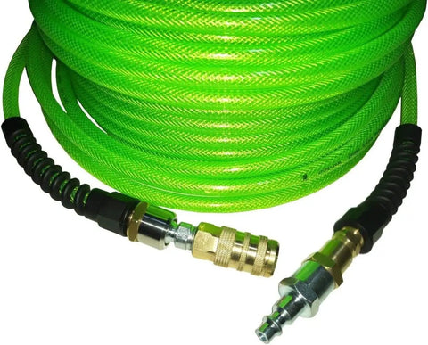 Industrial Interchange Air Hose Pro Grade With Ball Coupler And Air Safety Plug, reinforced polyurethane, 1/4in x 100ft, green