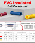Airic PVC insulated butt connectors in red, blue and yellow for 22–16 AWG; 100 pcs