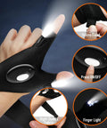 Fathers Day Gift For Dad And Husband LED Flashlight Gloves With Handy Fingerless Design Battery Powered Cool Gift For Men, showing glove features.