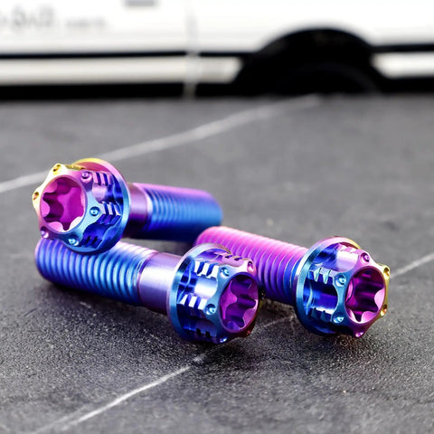 Pack Of 4 Grade 5 Titanium Torx Bolts M10 X 1.25 Pitch Brake Caliper Screws Dual Drive Flange Head with colorful finish