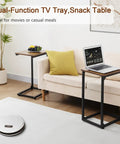 C Shaped End Table That Slides Under Couch For Small Spaces TV Tray Snack Table And Laptop Desk in living room setting