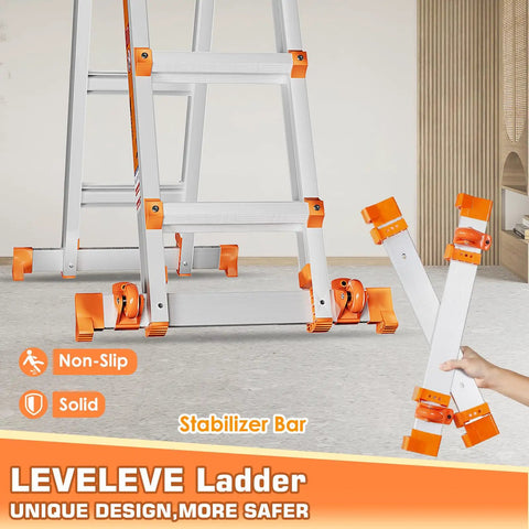 Telescoping A Frame Ladder 17 Ft With Wheels And Stabilizer Bar Multi Position Height 330 Lb Load Capacity Safe For Stairs Indoor Outdoor Roof Access Your DIY Hustle, aluminum ladder with stabilizer bar and non-slip feet