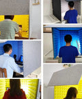 Portable Desktop Soundproof Booth With Three Sixty Degree Acoustic Foam Panels For Vocal Recording And Mic Isolation Cuts Echo For Real Straight Heat Massive Upgrade For Home Studio Setup, displayed in various angles.