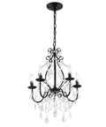 Black Crystal Chandelier With 5 Lights, K9 Crystal Raindrops, Iron Ceiling Light Fixture, Adjustable 47.24 Inch Chain, Modern Glam