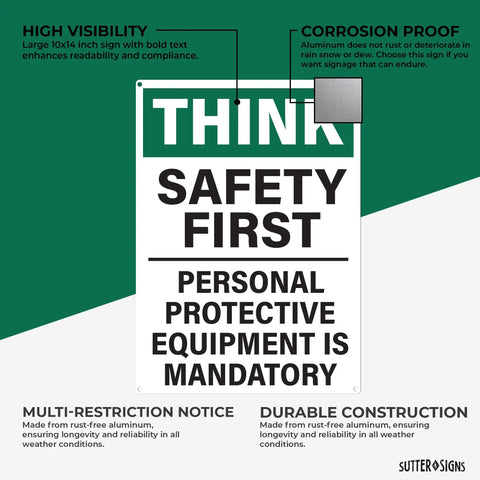 PPE Required Workplace Sign 10x14 Inch Rust Free Aluminum Durable Industrial Safety Sign With Pre Drilled Holes For Easy Mounting