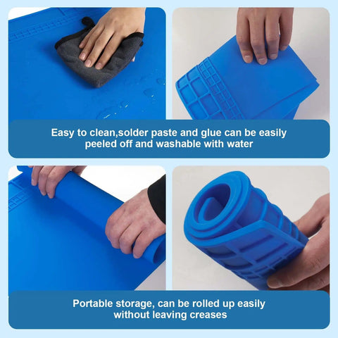 Hands cleaning and rolling Extra Large Heat Resistant Soldering Mat For Electronics Repair, Non Magnetic Silicone Workbench Pad, 13.8 By 23.7 Inches.