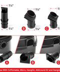 Various components of Beefy 4 Ft Vacuum Hose 1-1/4 Inch Diameter For Wet Dry Vacuums displayed with size details