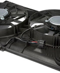 Direct Replacement Engine Cooling Fan Assembly With Heavy Duty Radiator Motor crafted for straight bolt up fitting, showcasing twin fan design.