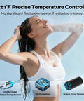 A young woman enjoying a shower demonstrating the Powerful 14kw Electric Tankless Water Heater Delivers 240v On Demand Instant Heat.
