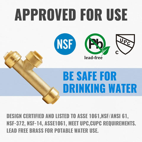 1/2 Inch Slip Tee Push To Connect Plumbing Fittings Pack Of 3 For PEX Copper CPVC PE RT Water Lines With Lead Free Brass