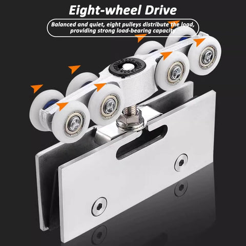 Hidden Sliding Glass Door Track Hardware Kit with eight silent rollers, aluminum track for ceiling mounted closet barn bypass pocket doors