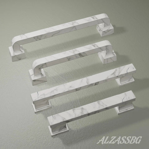 Six Pack White Marble Zinc Alloy Cabinet Pulls Solid Construction With 96 Mm Hole Centers 113 Mm Overall Length 29 Mm Projection