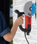 Professional 3000W Corded Circular Saw With Pure Copper Motor And 7000 RPM Water Cooled Wet Dry Cutting Machine dual handle in use on brick wall.