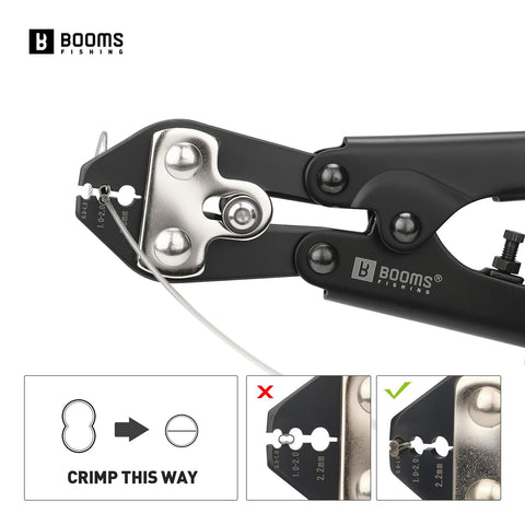 Close-up of 8.8 Inch Heavy Duty Beefed Up Pro Grade Crimping Pliers Kit with 140 Double Barrel Sleeves in use, crimp action shown