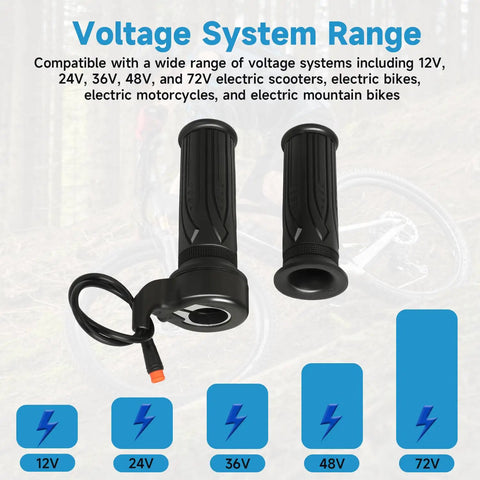 Universal 3 Pin Ebike Twist Throttle Kit For 12V 24V 36V 48V 72V Electric Bicycles And Scooters, 22.2mm handlebar fit, black grip
