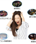 Woman expressing frustration with noise distractions, highlighted by sound sources with labels in Japanese.